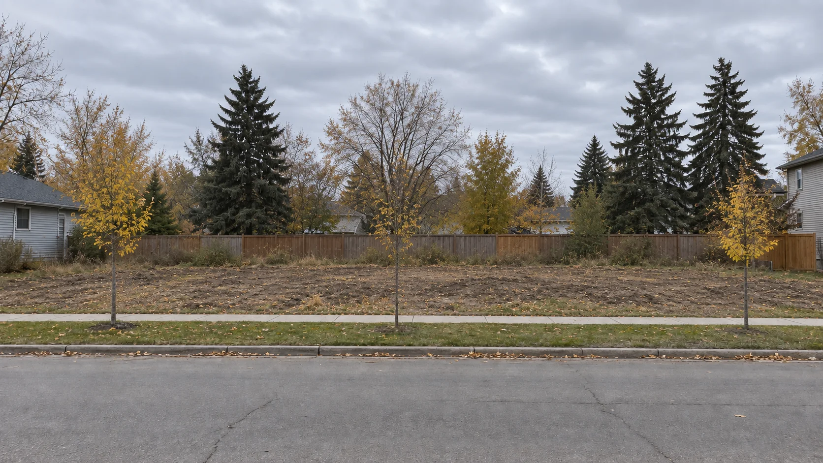 An ordinary vacant Edmonton infill lot, shown as an AI-generated concept